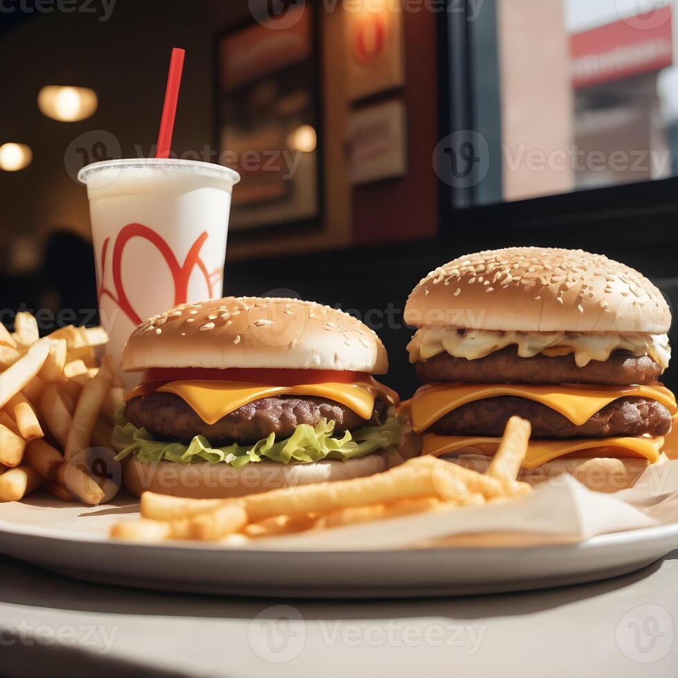 fast food burger, fries and drink photo