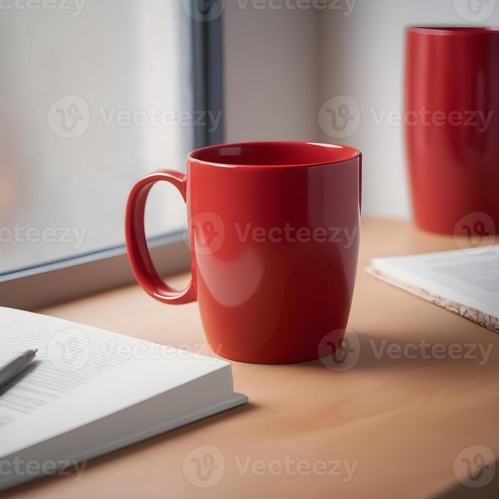 AI generated red coffee and tea mug photo