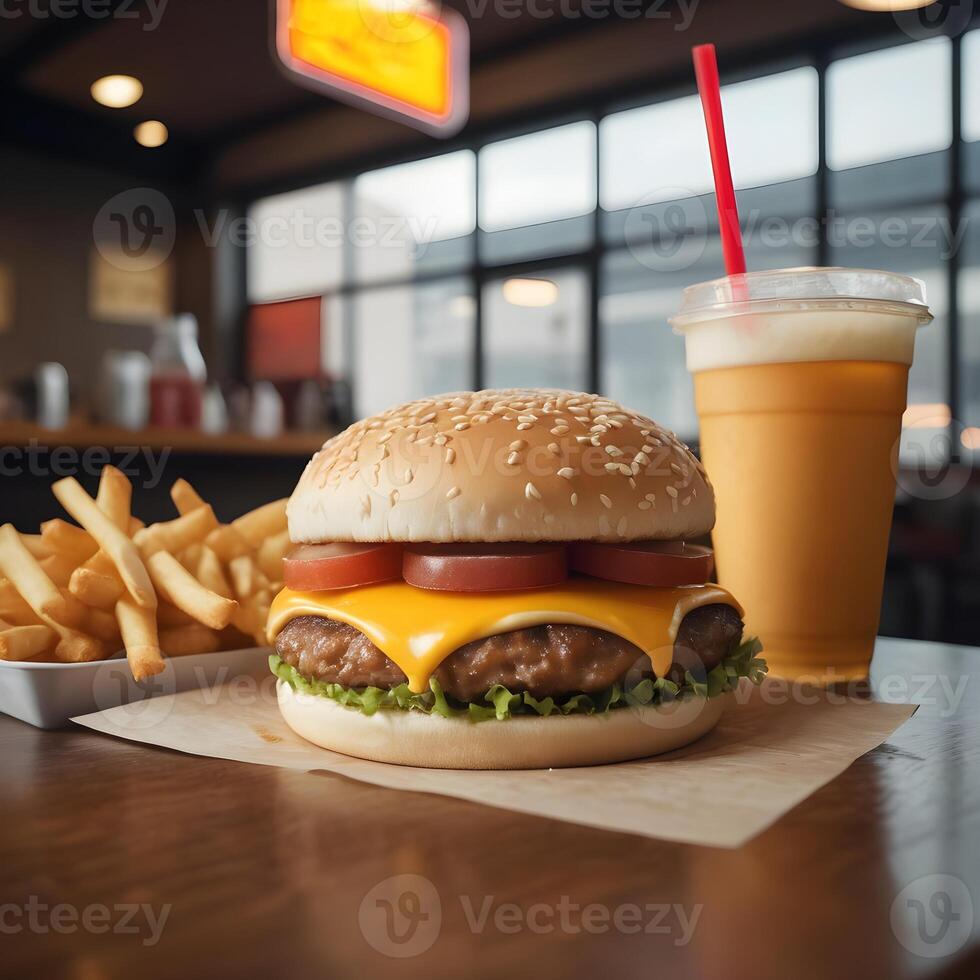 fast food burger, fries and drink photo