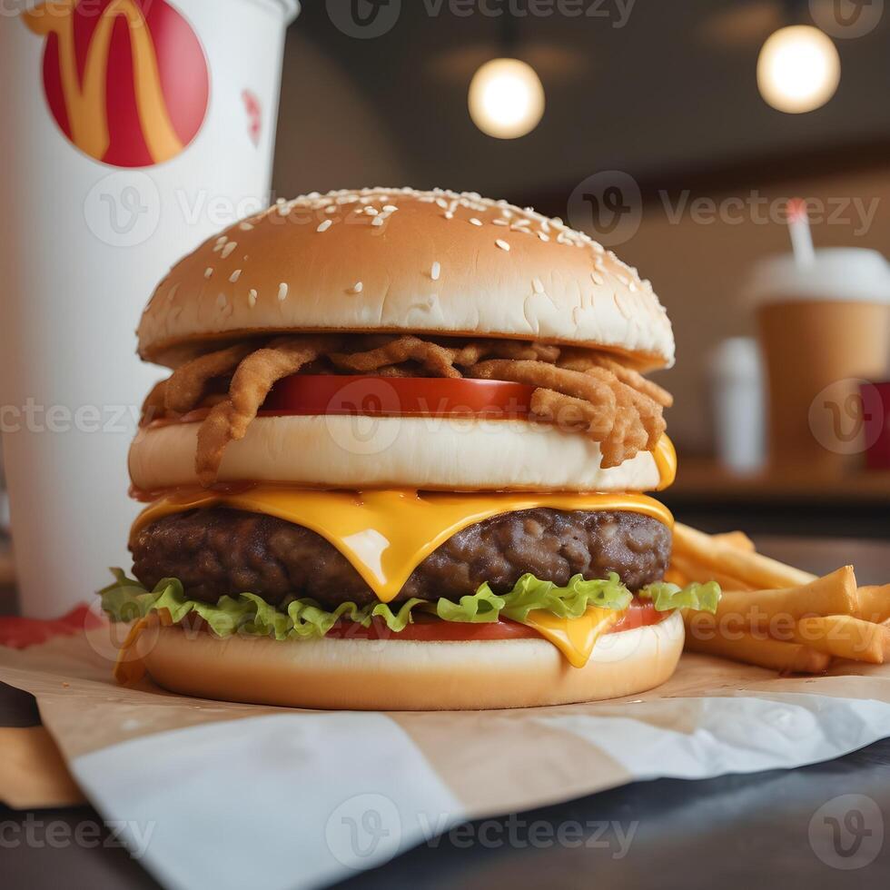 fast food burger, fries and drink photo