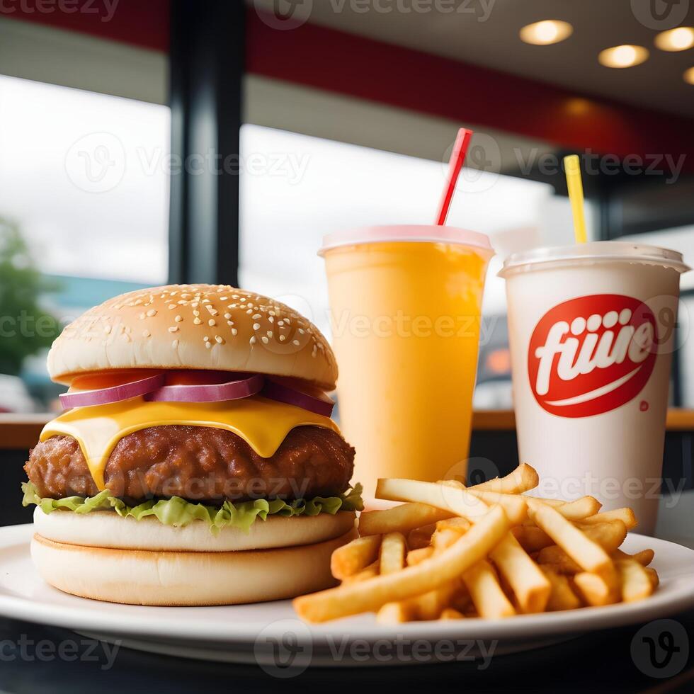 fast food burger, fries and drink photo