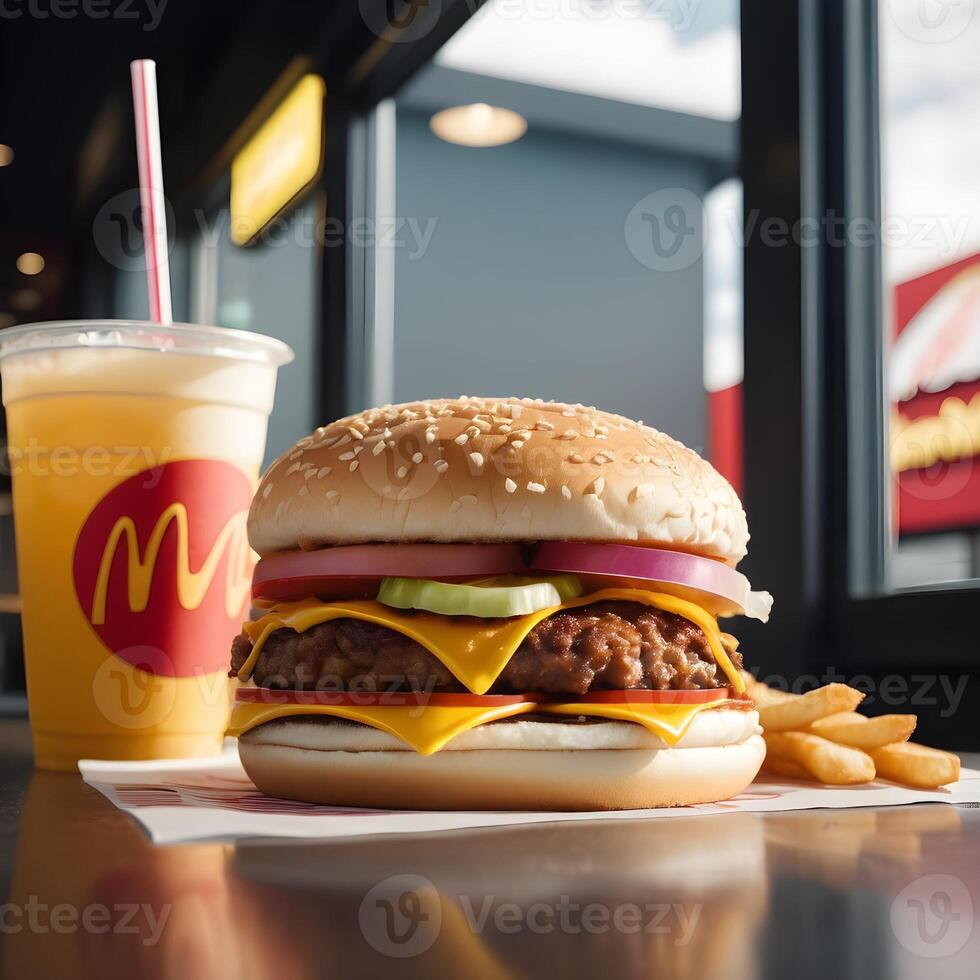 fast food burger, fries and drink photo