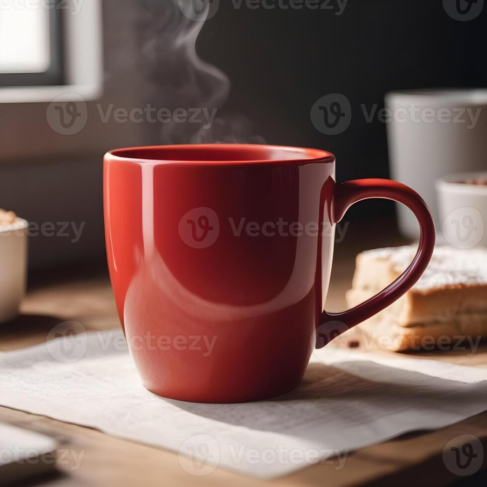 AI generated red coffee and tea mug photo