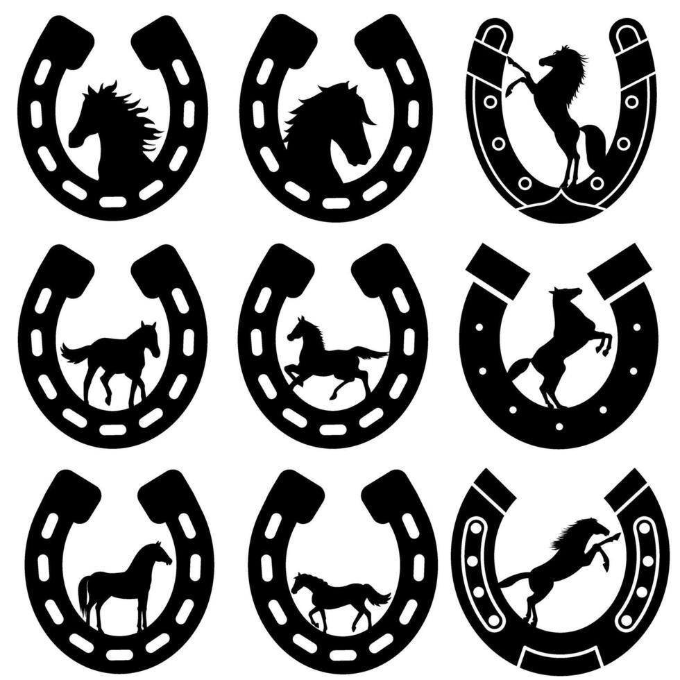 Horse icon vector set. Horseshoe illustration sign collection. Stallion symbol or logo.