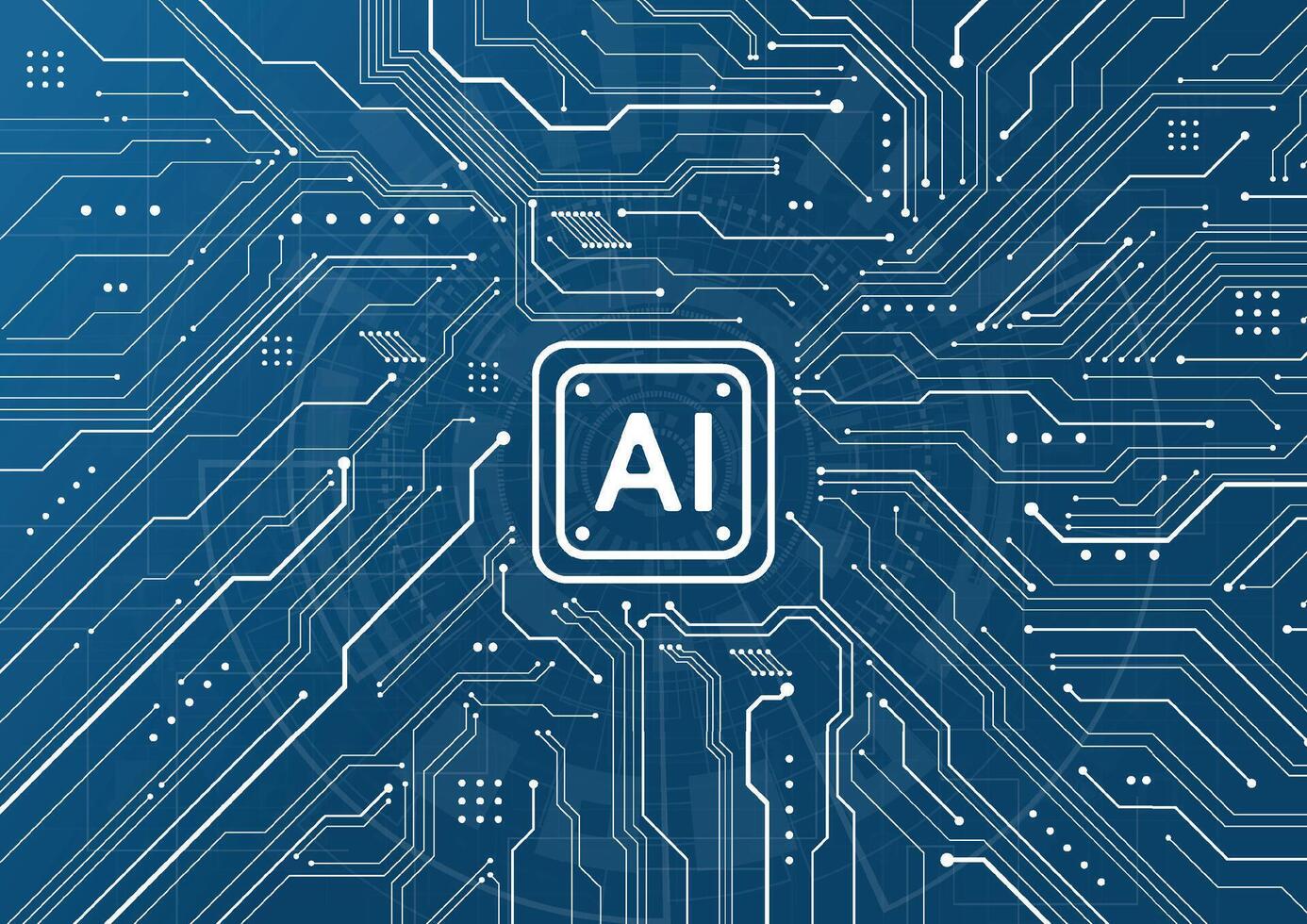 Artificial intelligence chipset on circuit board in futuristic concept technology artwork for web, banner, card, cover. Vector illustration