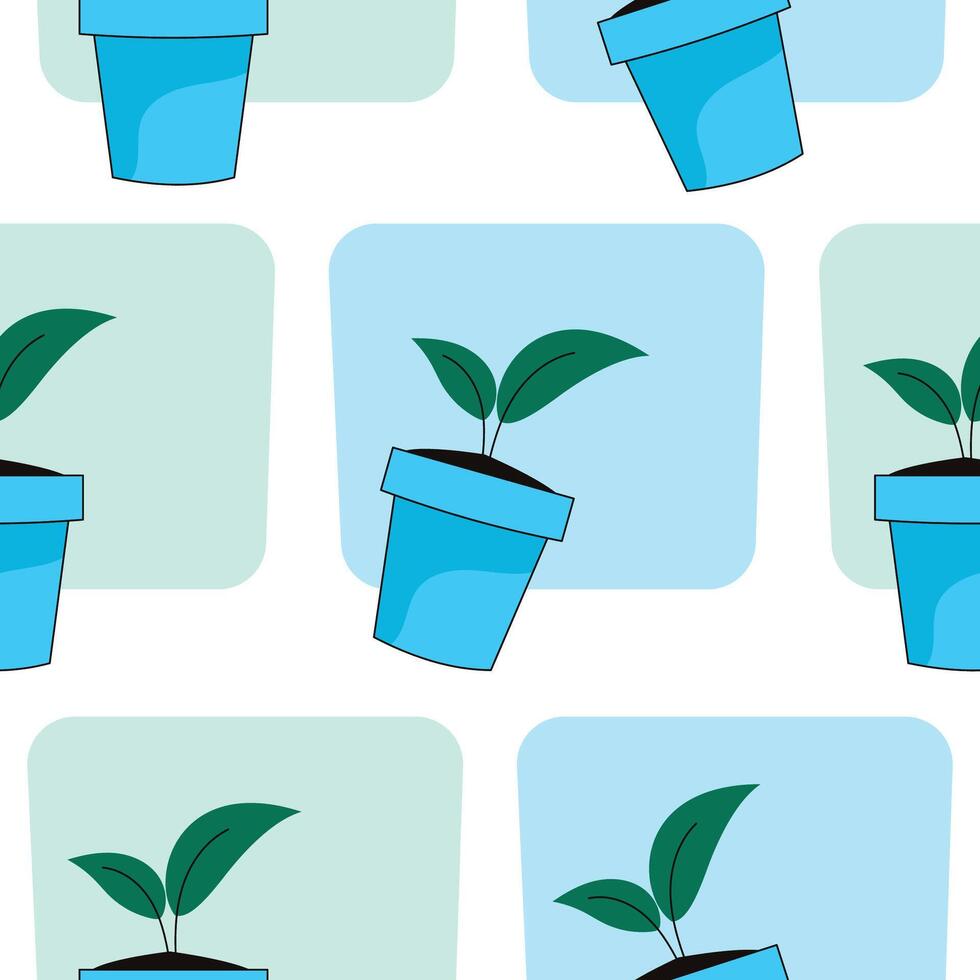 Seamless pattern. Gardening. Plant in the pot. Vector graphic.