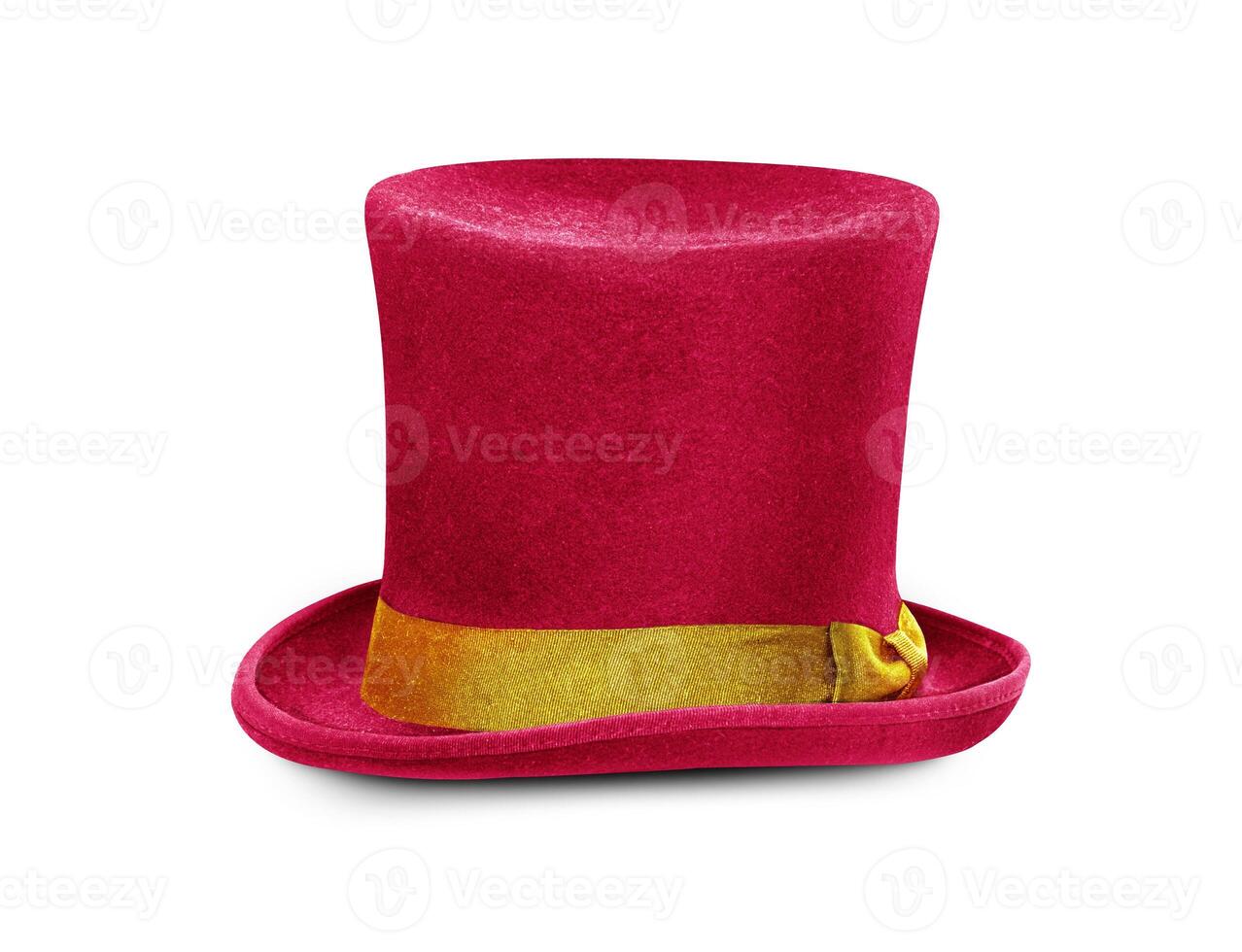 Red top hat with gold band, isolated against white background photo