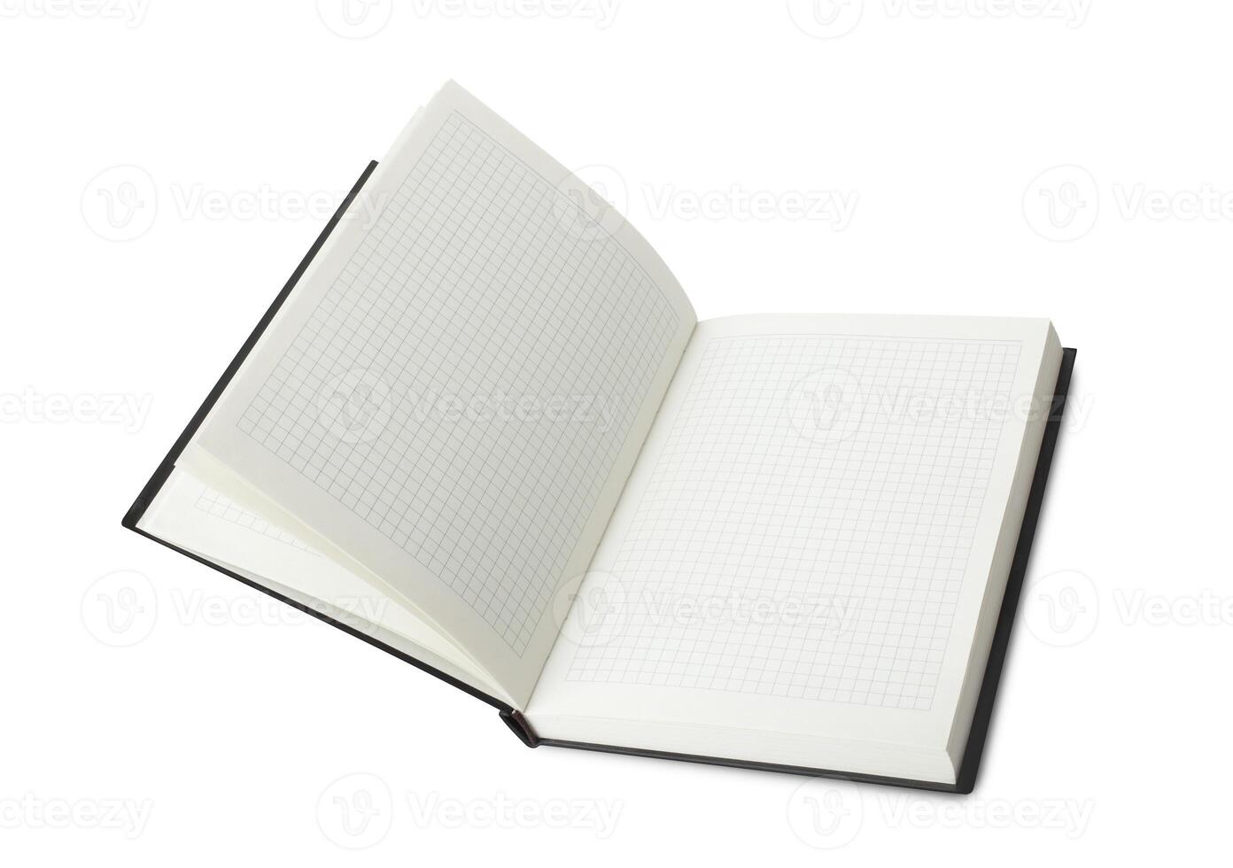 Empty Opened Notebook closeup on white background. photo