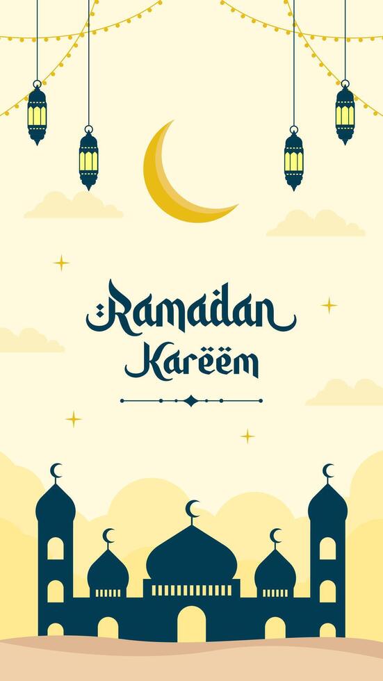 islámico saludos Ramadán kareem hermosa modelo póster antecedentes diseño con mezquita y linternas Ramadán vector ilustraciones