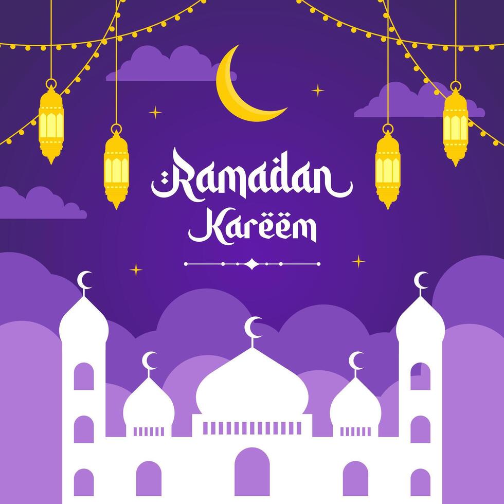 Islamic Ramadan celebration Square template poster design with mosque, and lanterns. Ramadan background vector illustrations