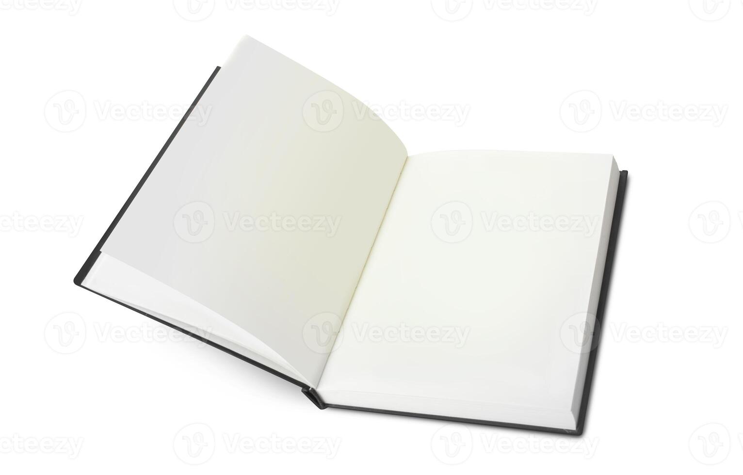 Empty Opened Notebook closeup on white background. photo