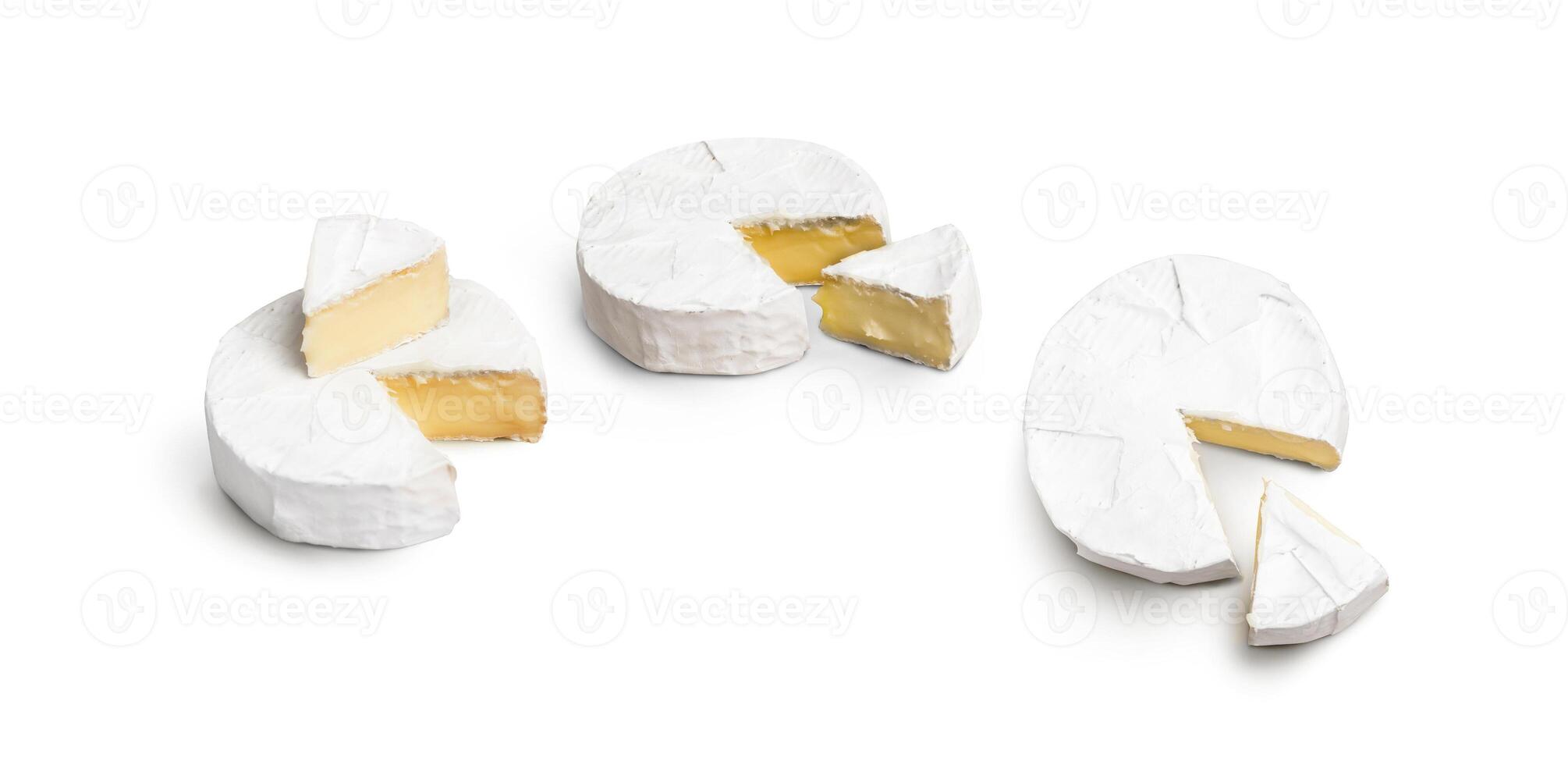 Fresh slice Camembert cheese natural on white background photo