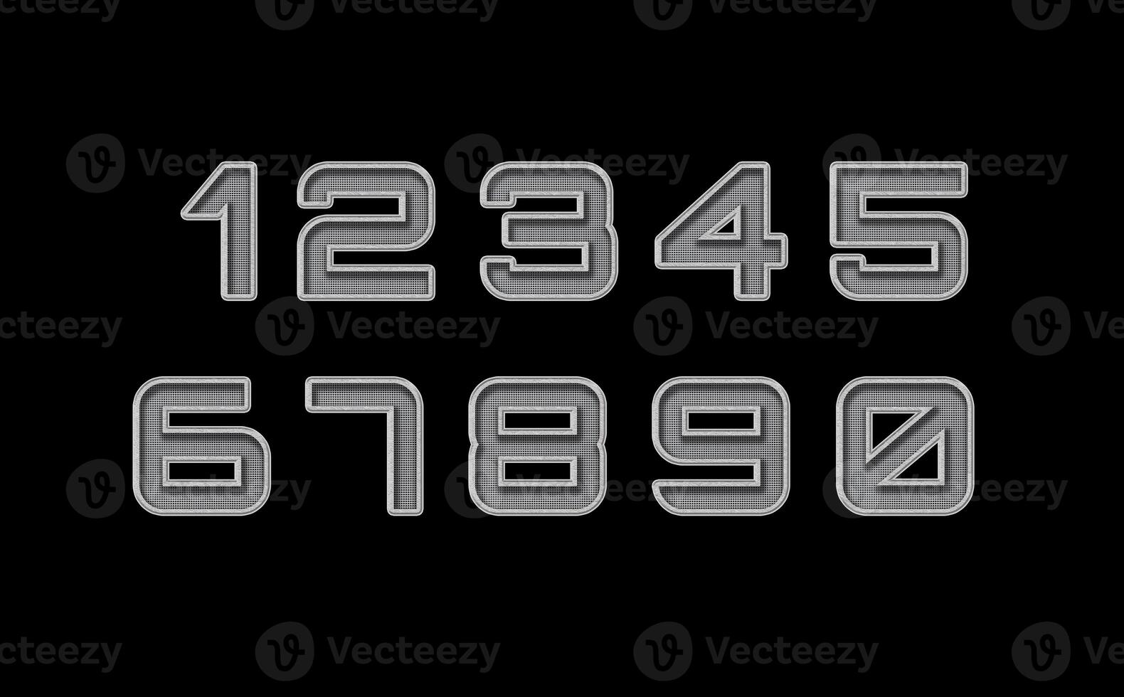 A set of numbers 1234567890, silver metal perforated with small holes photo