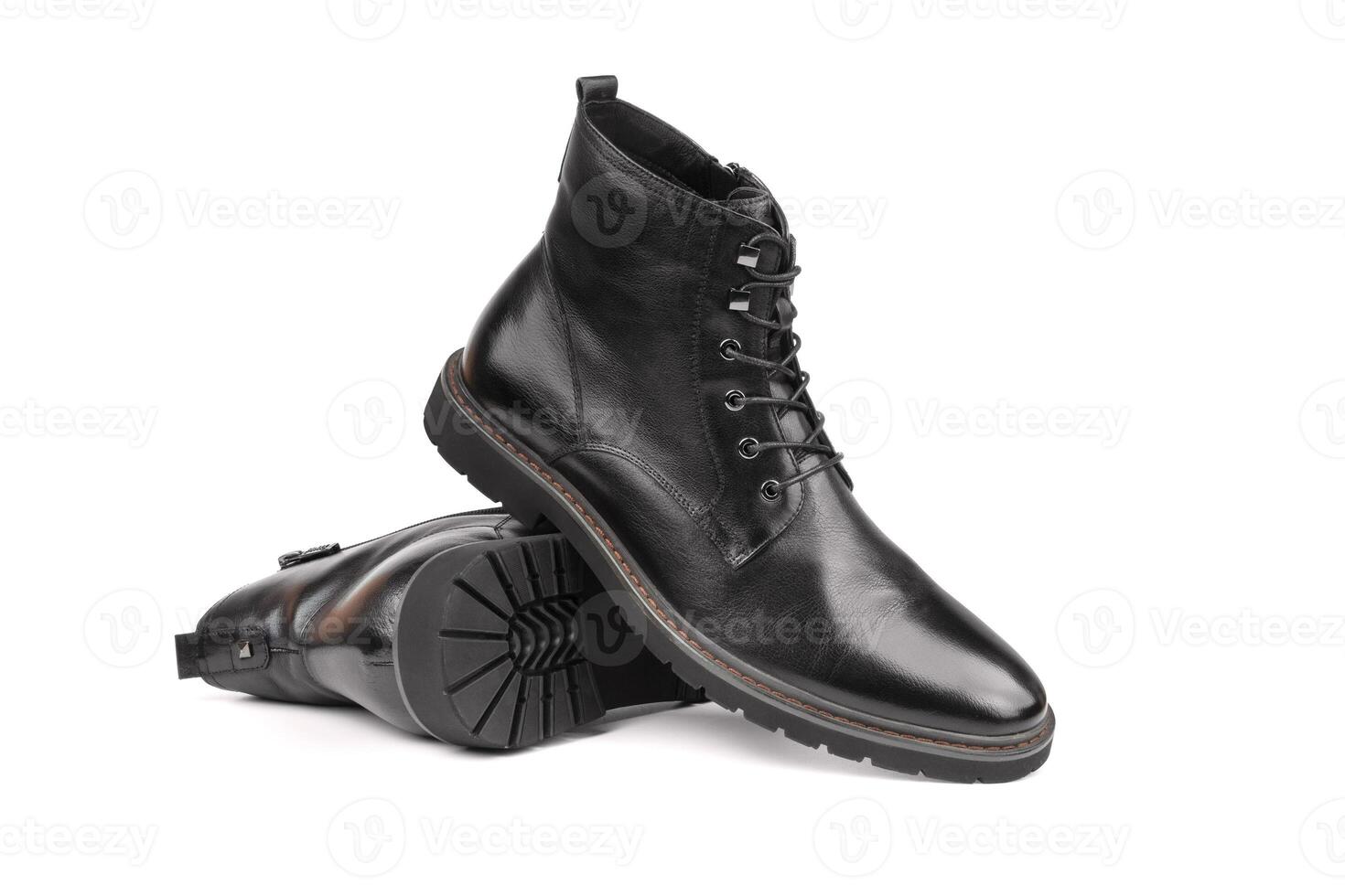 Black boots leather for men isolated on white background photo