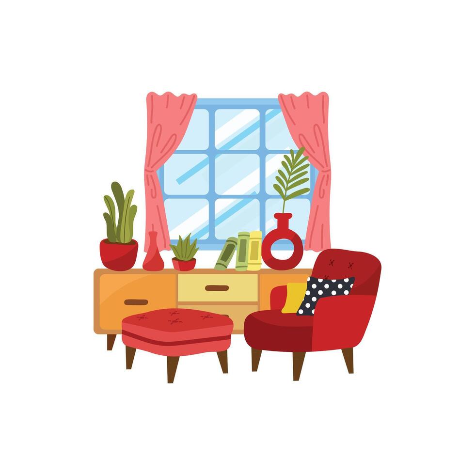 a set of furnitures in living room flat style illustration vector