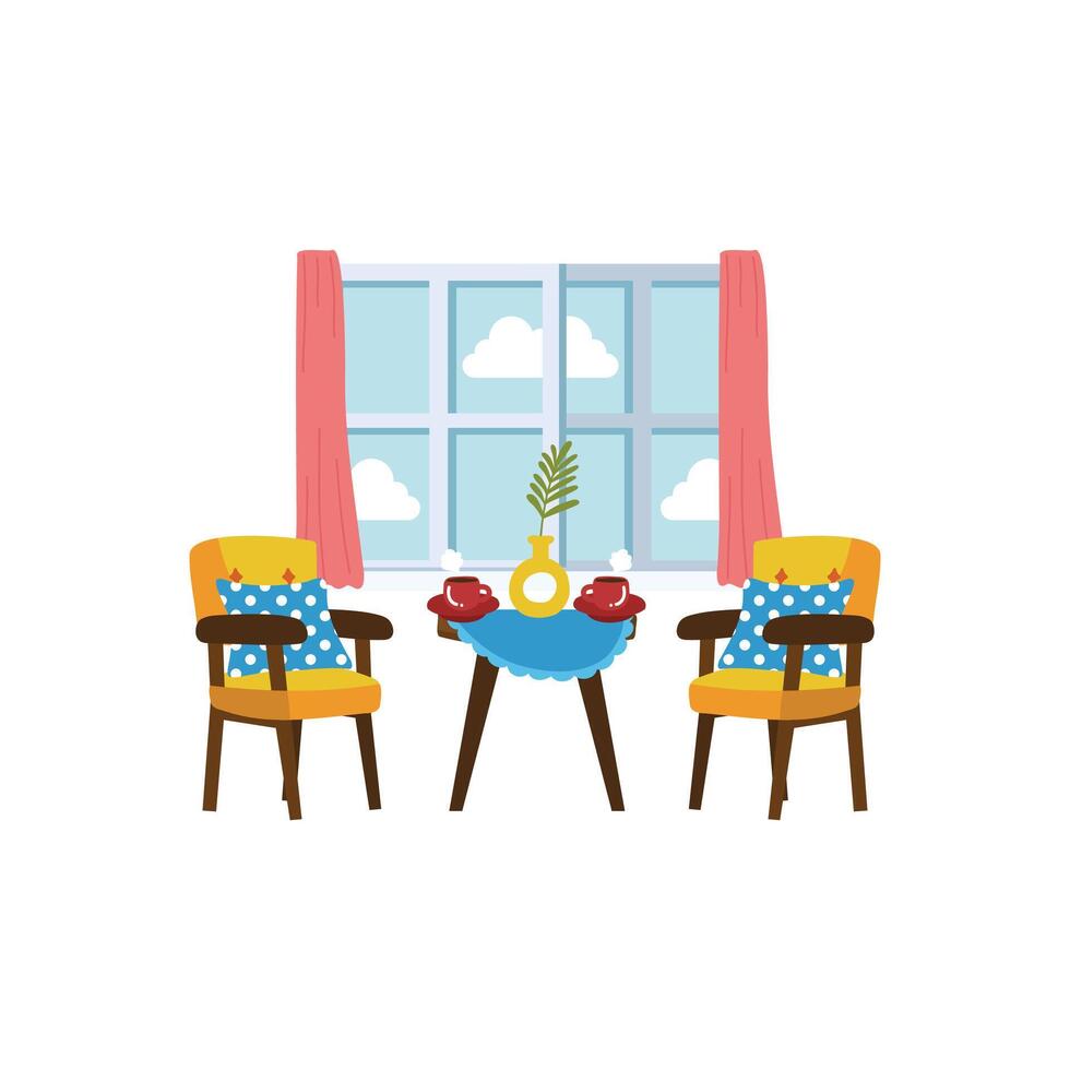 a set of furnitures in living room flat style illustration vector