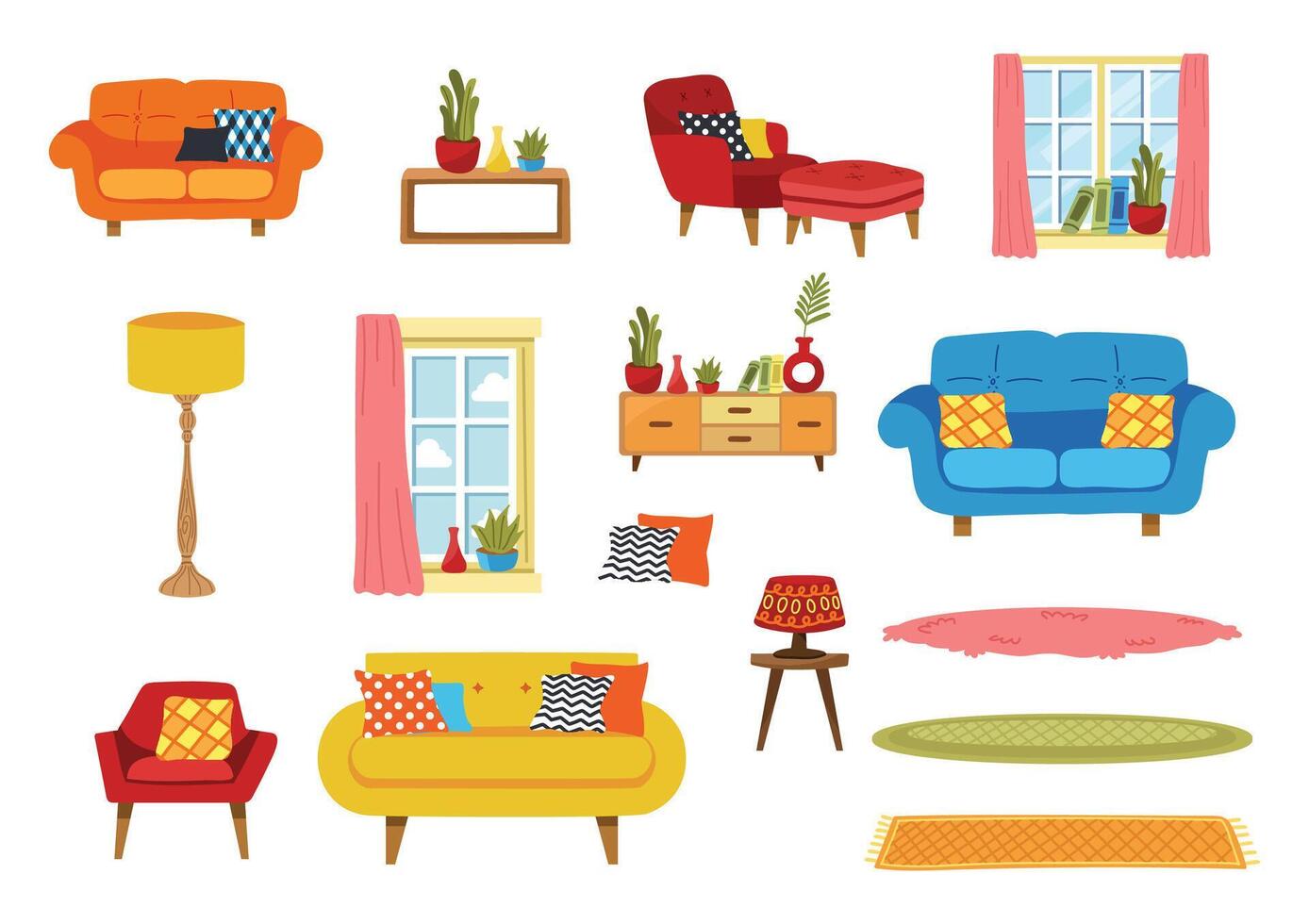 furniture in living room collection flat style vector