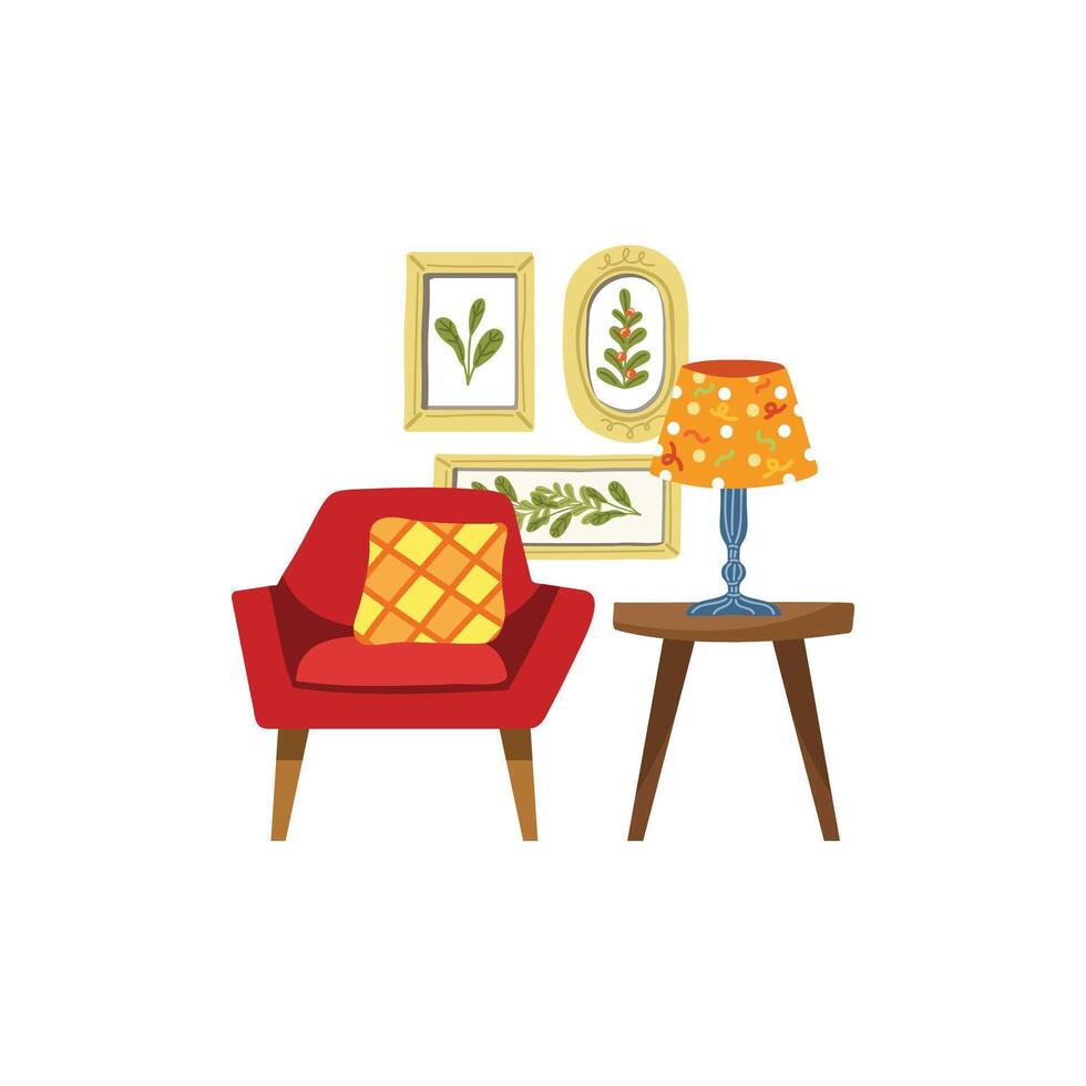 a set of furnitures in living room flat style illustration vector