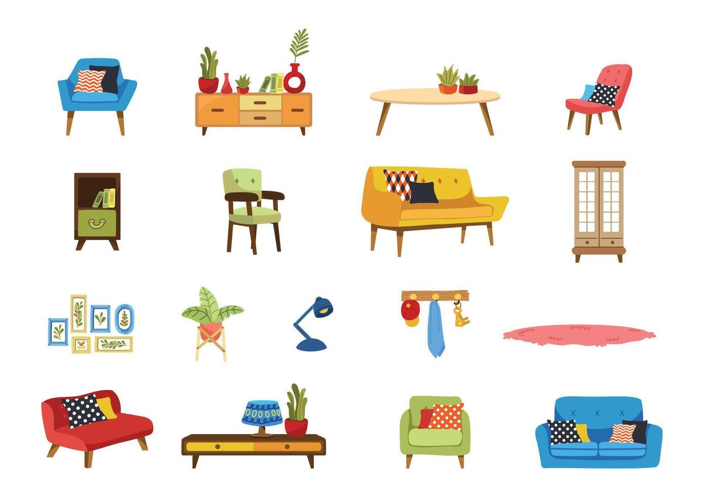 furniture in living room collection flat style vector