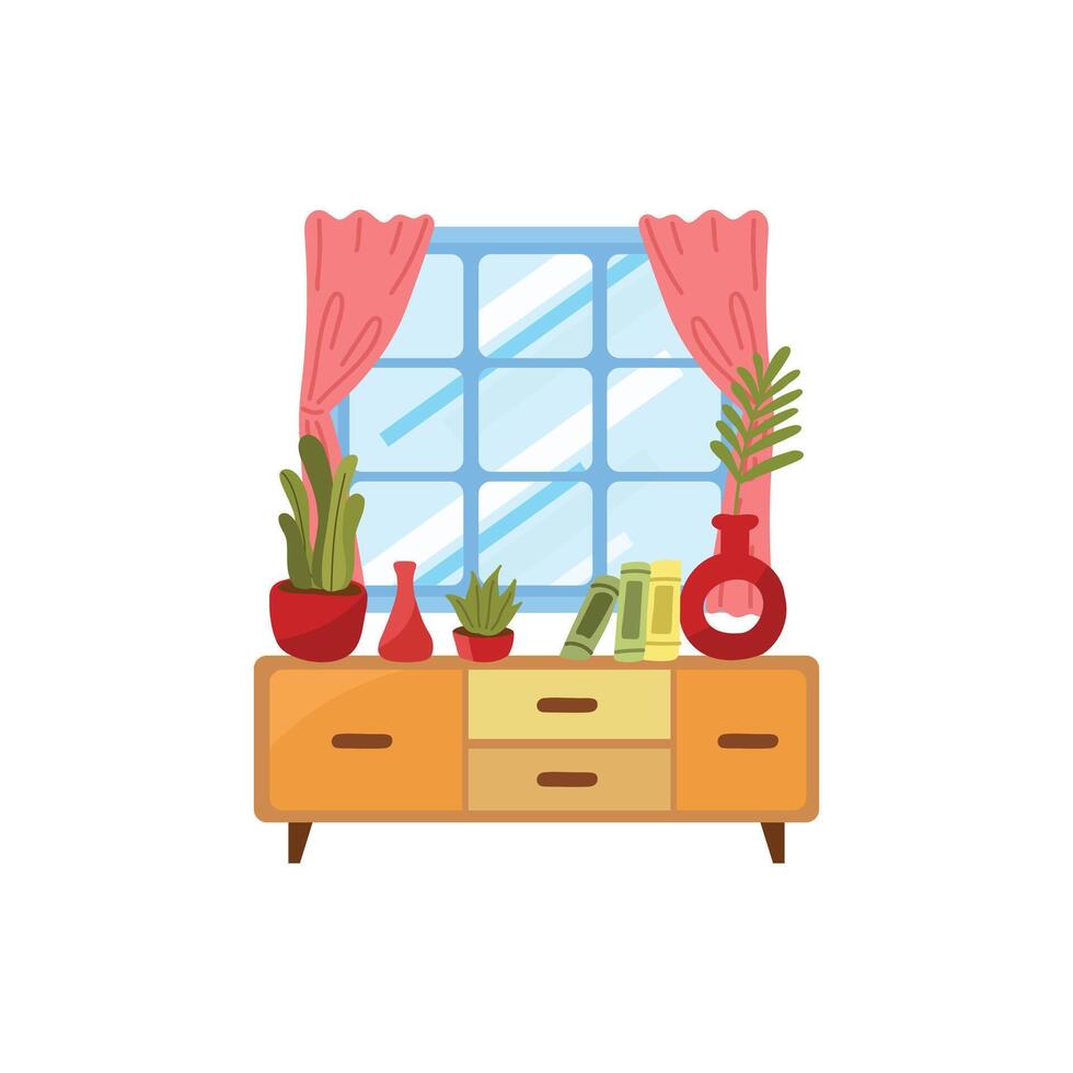 a set of furnitures in living room flat style illustration vector
