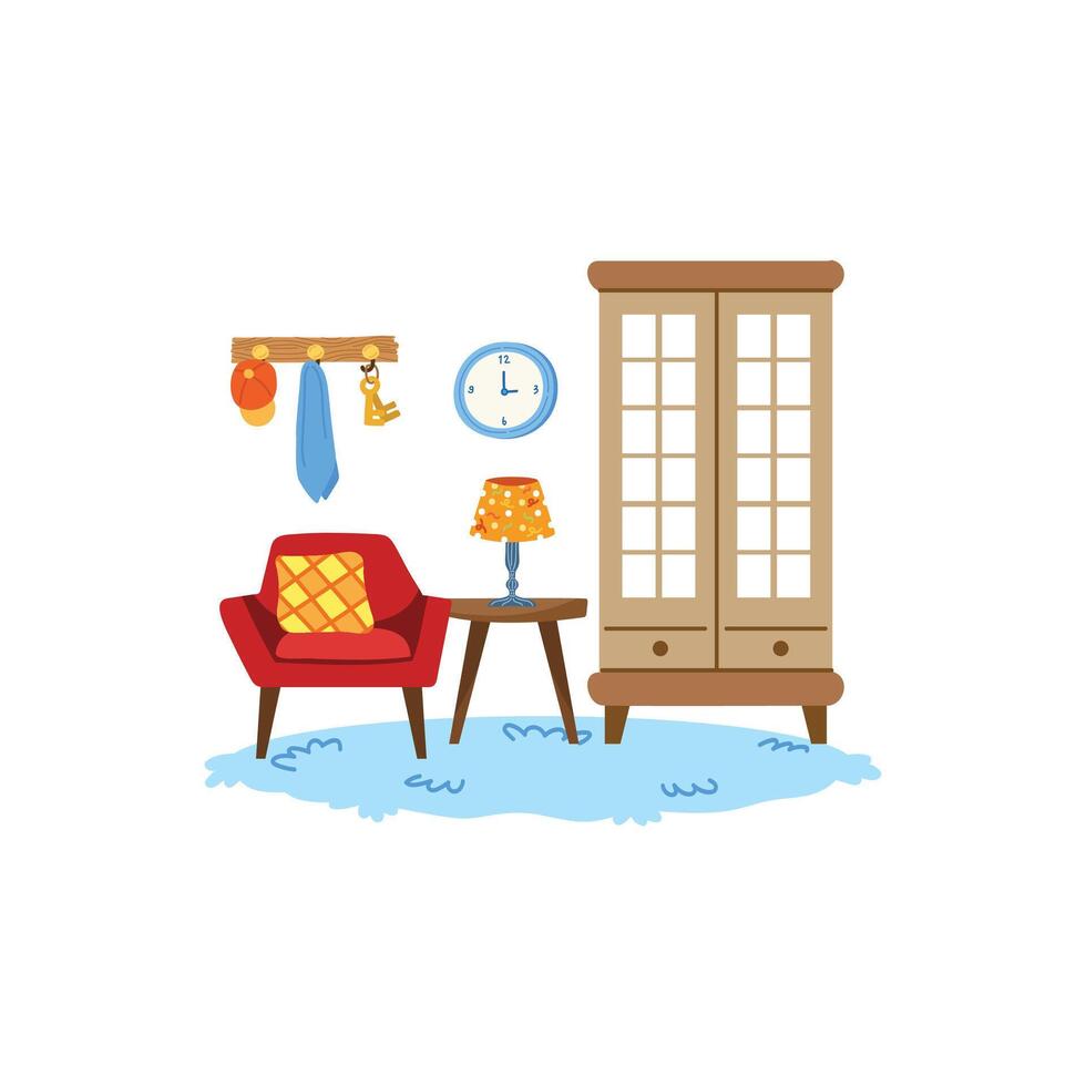 a set of furnitures in living room flat style illustration vector