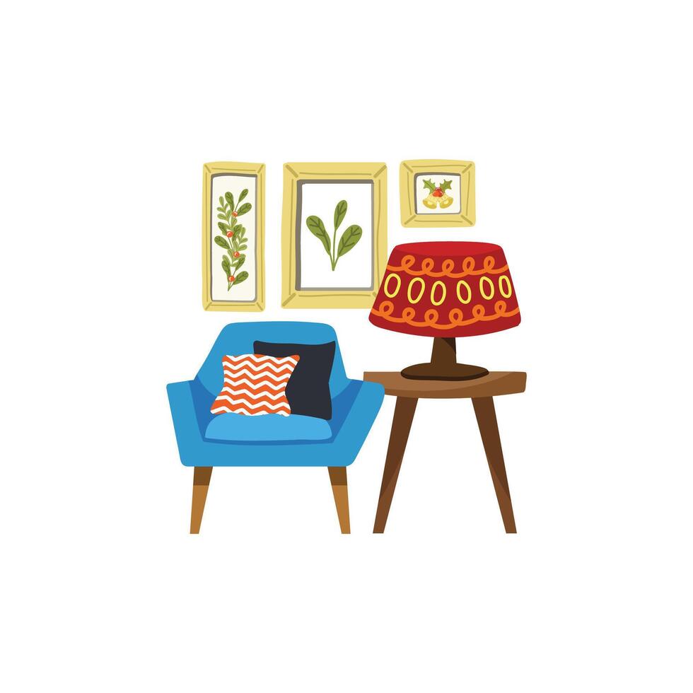 a set of furnitures in living room flat style illustration vector