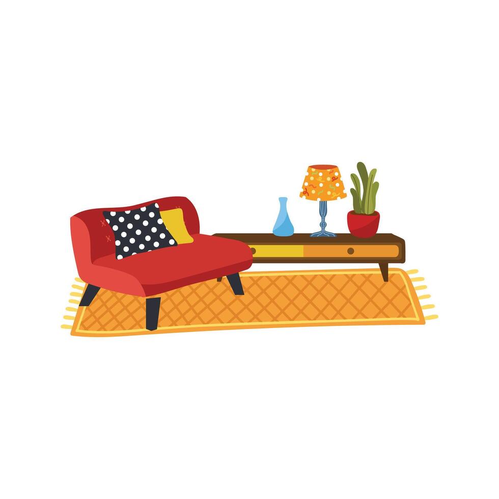 a set of furnitures in living room flat style illustration vector