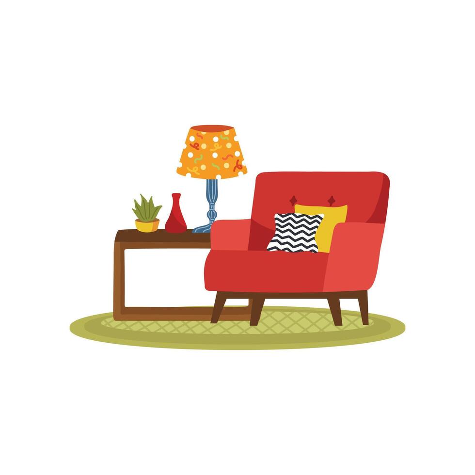 a set of furnitures in living room flat style illustration vector