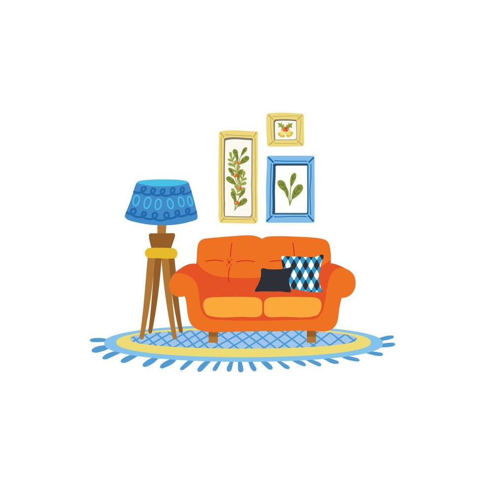 un conjunto de muebles en vivo habitación plano estilo ilustración vector