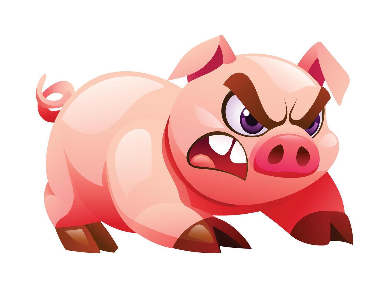 Cartoon pig in angry pose. Vector illustration isolated on white background