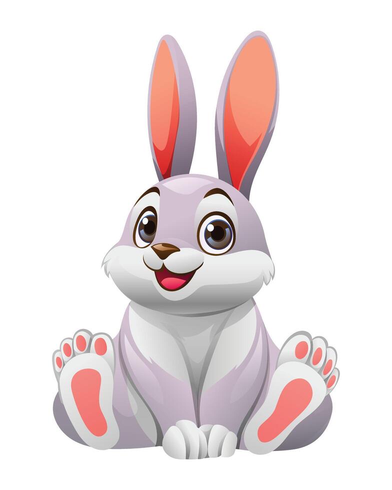 Cartoon rabbit sitting. Cute bunny vector illustration isolated on white background