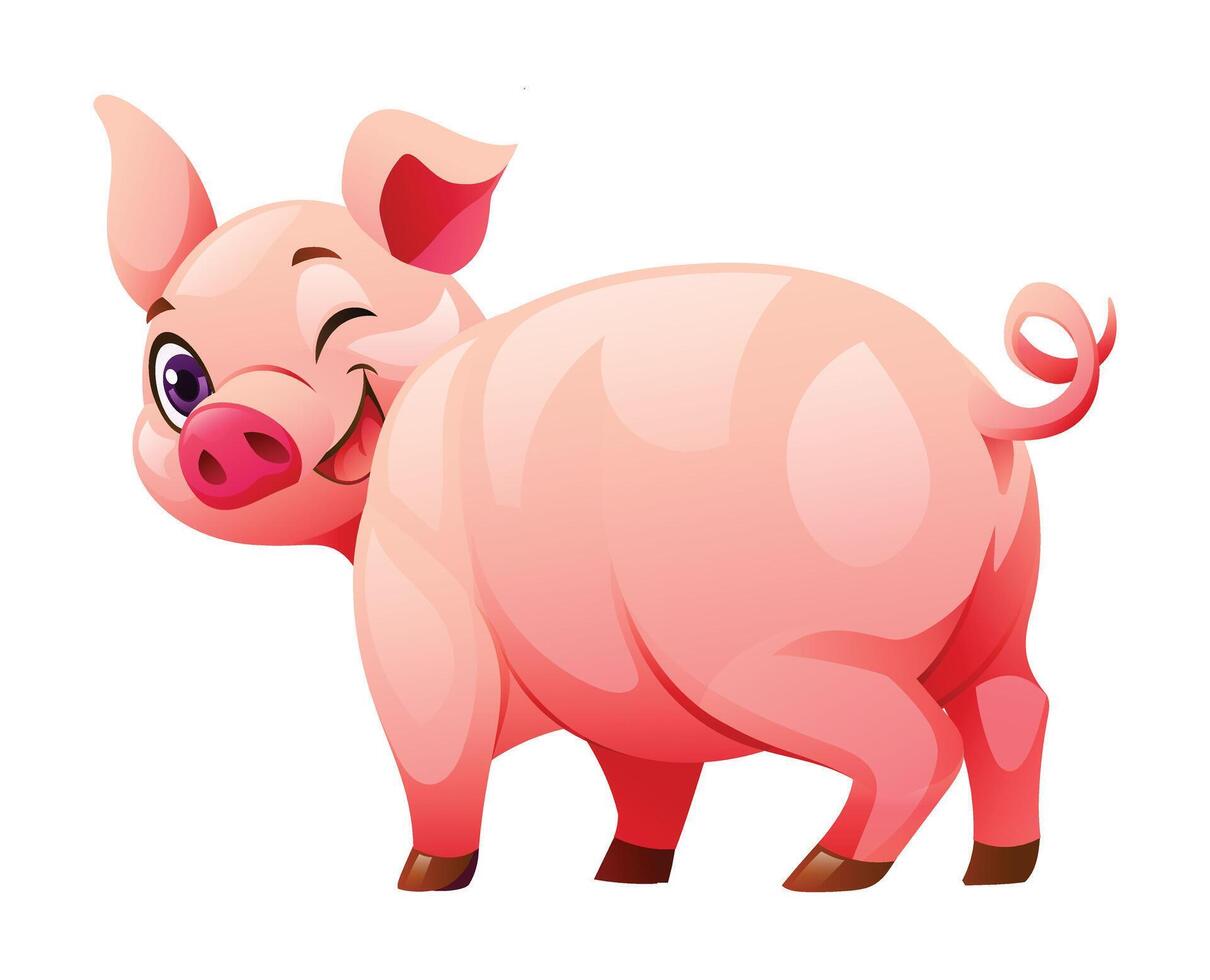 dibujos animados contento cerdo desde espalda vista. vector ilustración aislado en blanco antecedentes