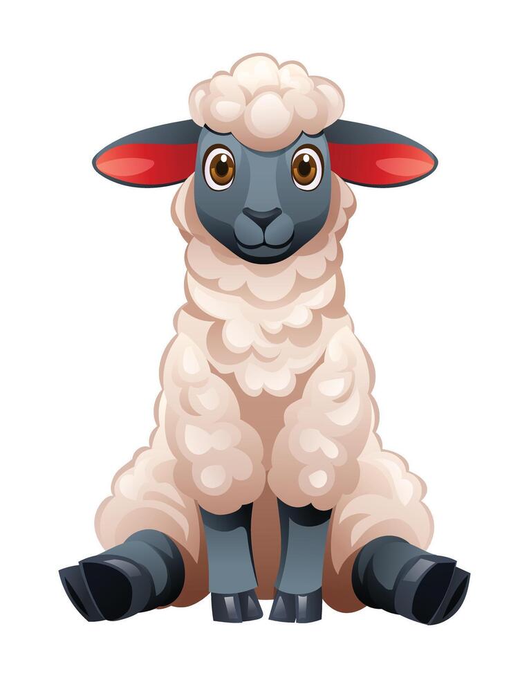 Cartoon sheep sitting. Vector illustration isolated on white background