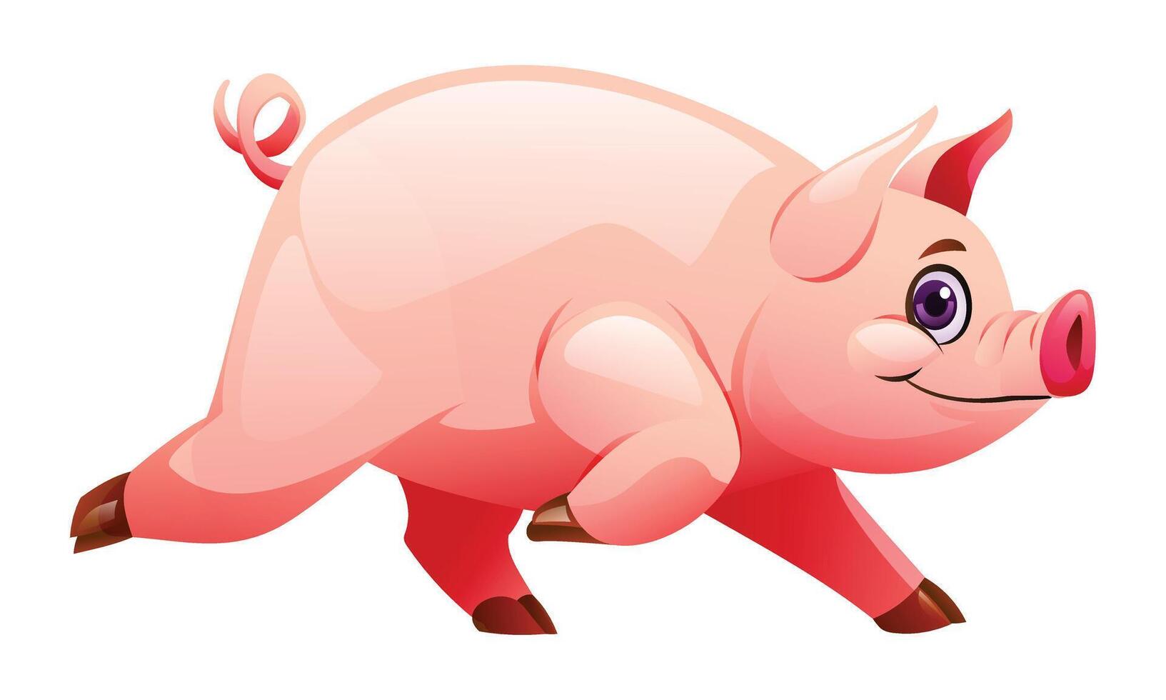 Pig running cartoon vector illustration isolated on white background