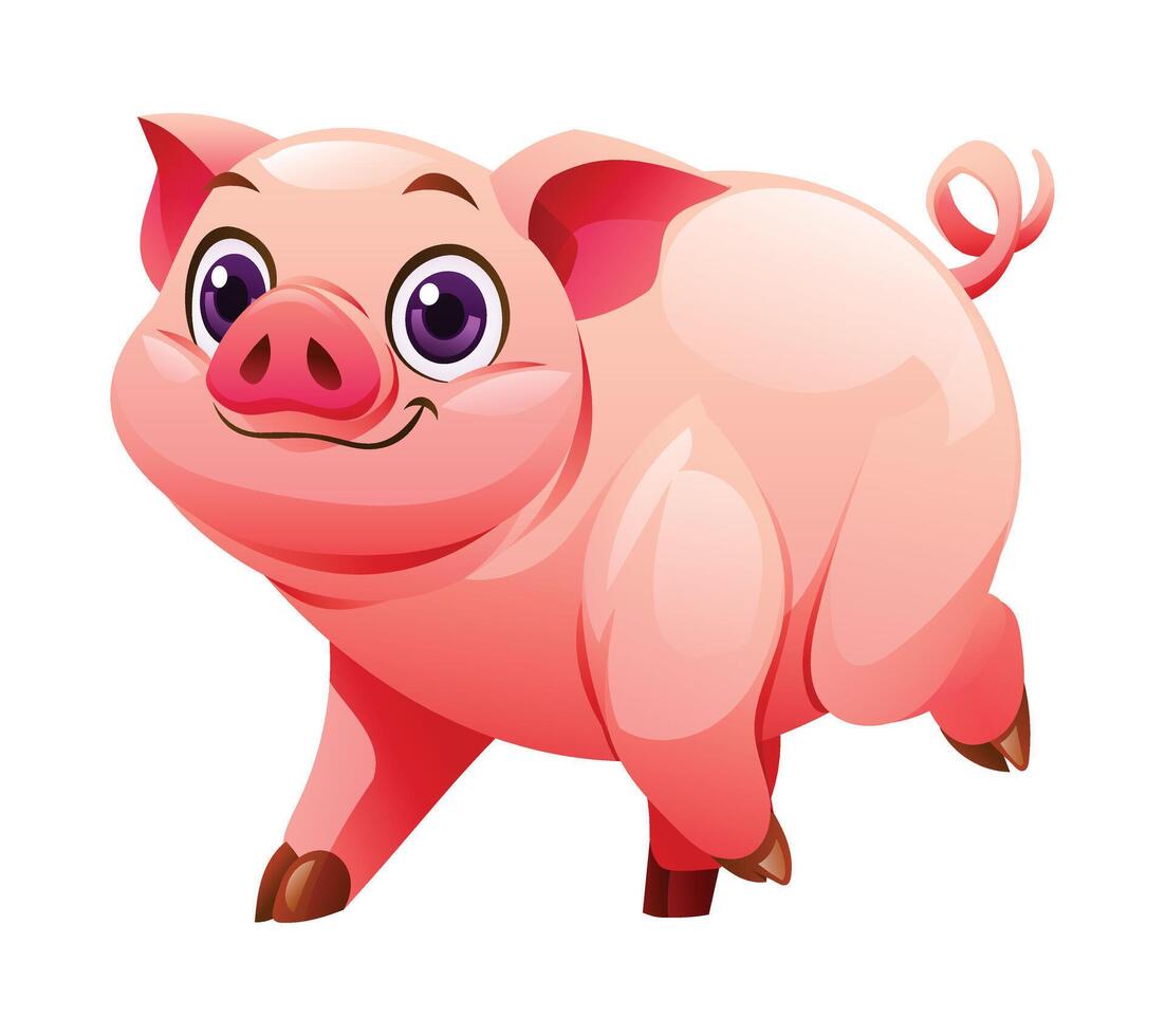 Cartoon pig walking. Vector illustration isolated on white background