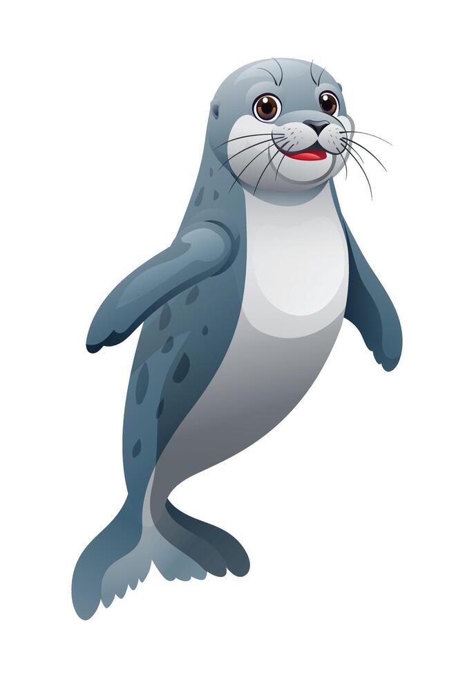 Cartoon seal swimming. Vector illustration isolated on white background