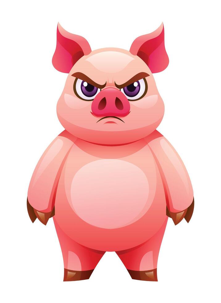 Cartoon angry pig. Vector illustration isolated on white background