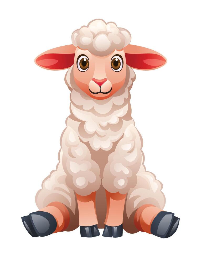 Cartoon lamb sitting. Vector illustration isolated on white background