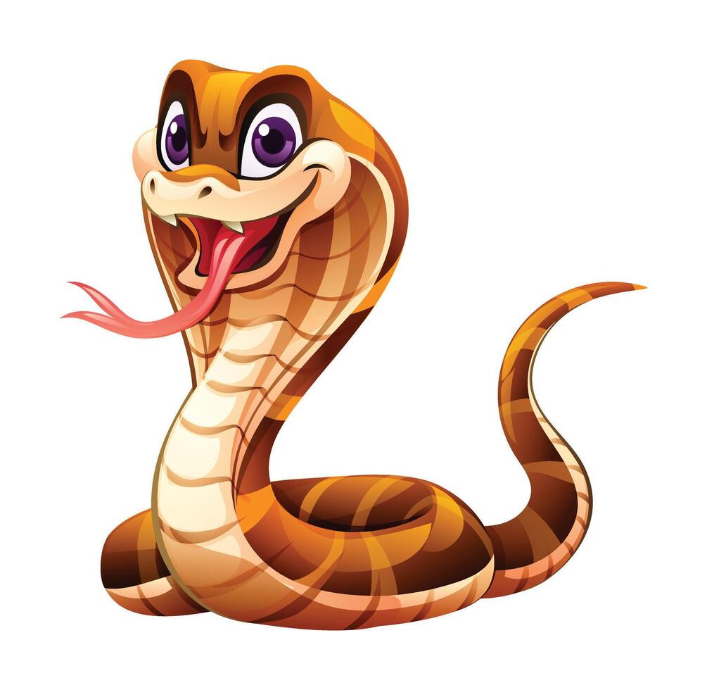 King cobra snake cartoon vector illustration isolated on white background