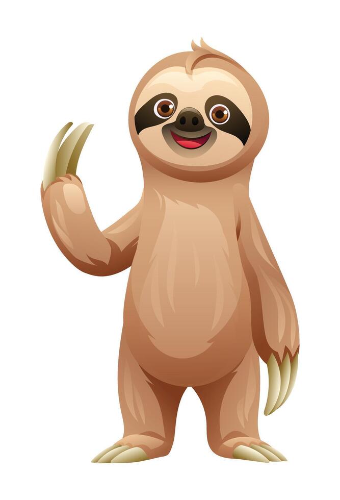 Cartoon sloth waving hand. Vector illustration isolated on white background
