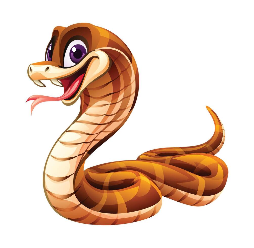 Cartoon king cobra snake. Vector illustration isolated on white background