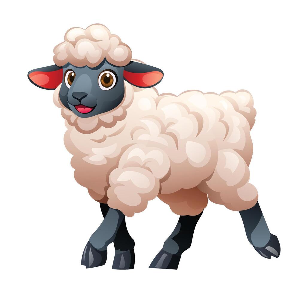 Cartoon sheep walking. Vector illustration isolated on white background