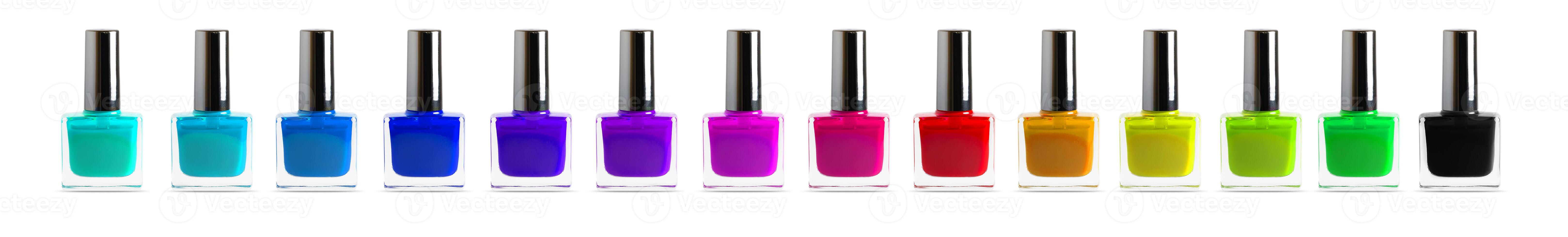 Group of bright nail polishes different colors photo
