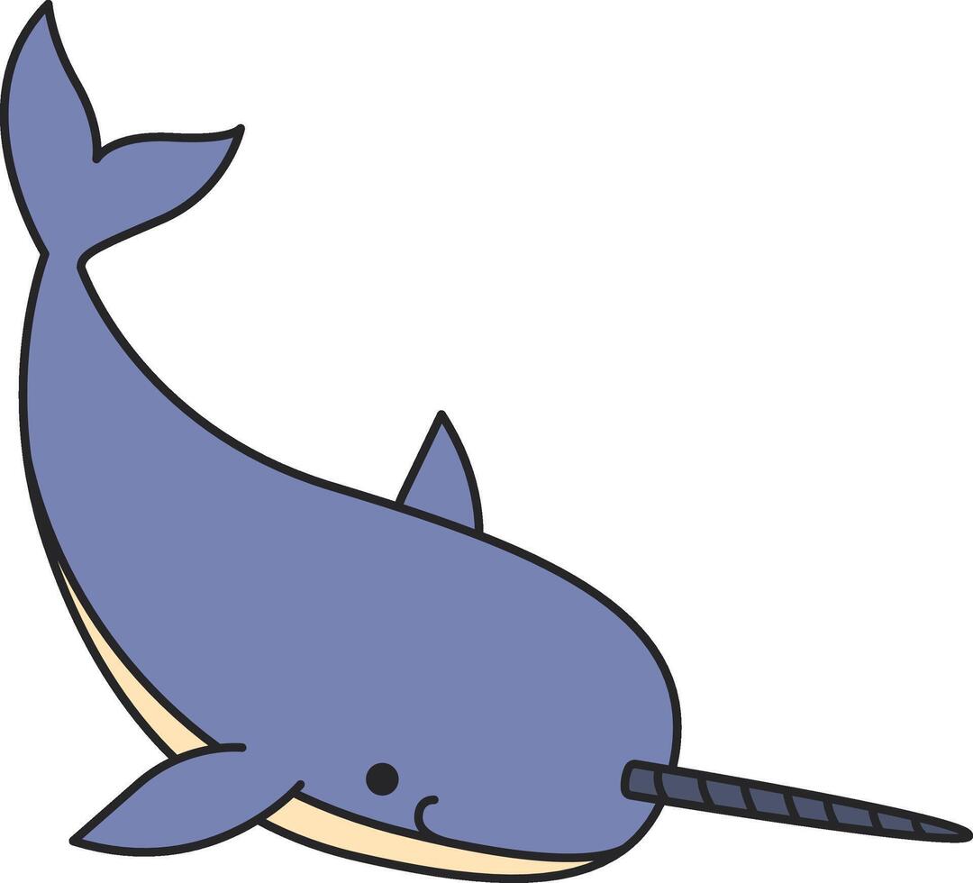 Cute cartoon narwhal isolated on a white background. Vector illustration.