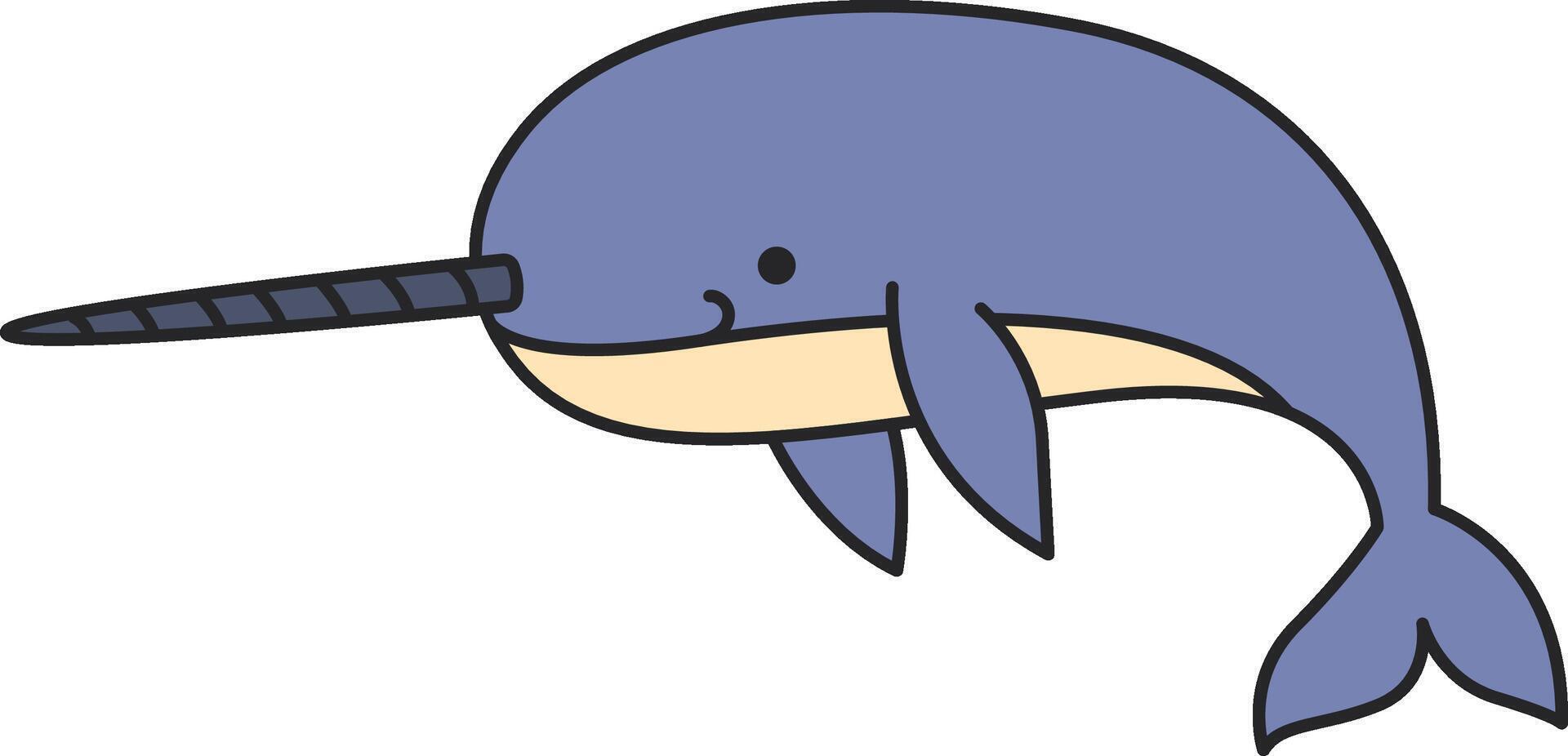 Cute cartoon narwhal isolated on white background. Vector illustration.