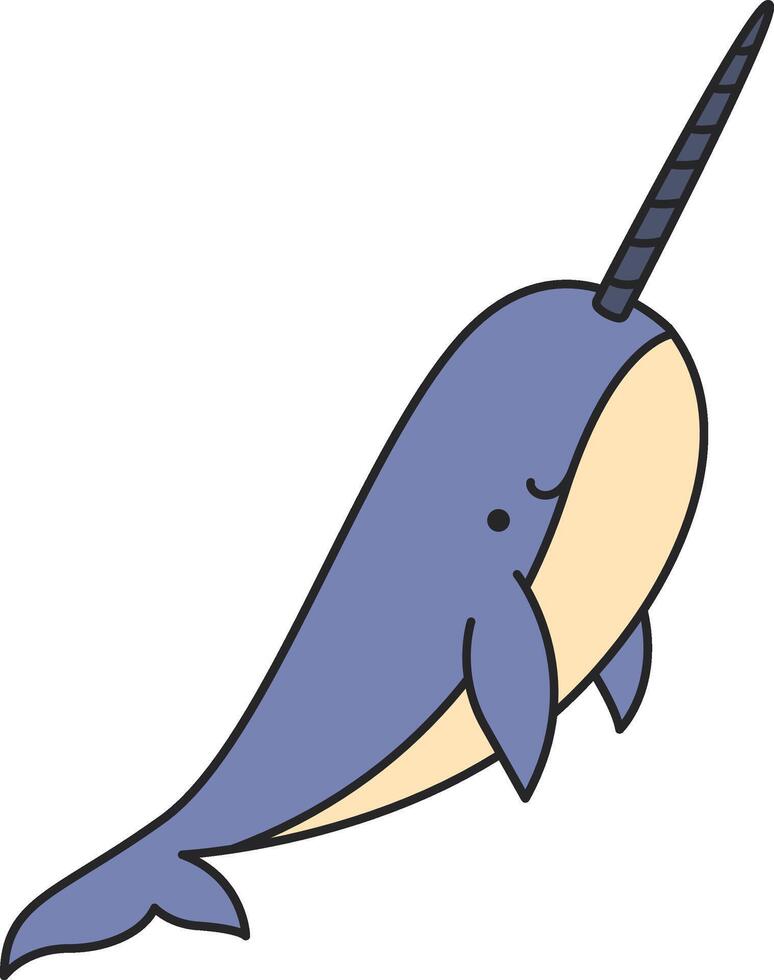 Cartoon narwhal isolated on white background. Vector illustration.