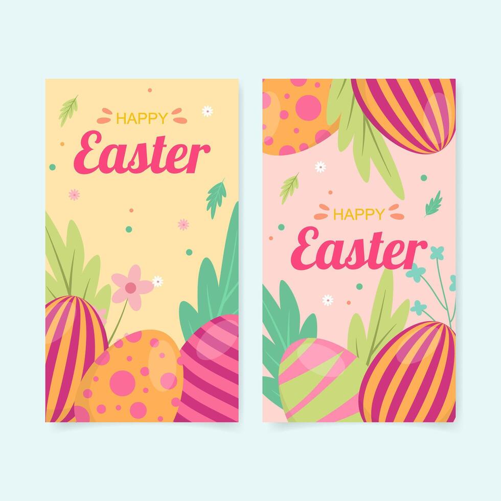 Collection of happy easter instagram stories vector