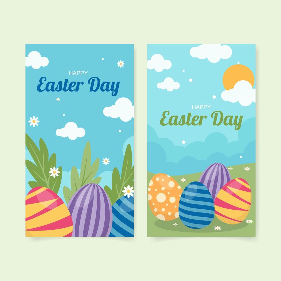 Collection of happy easter instagram stories vector