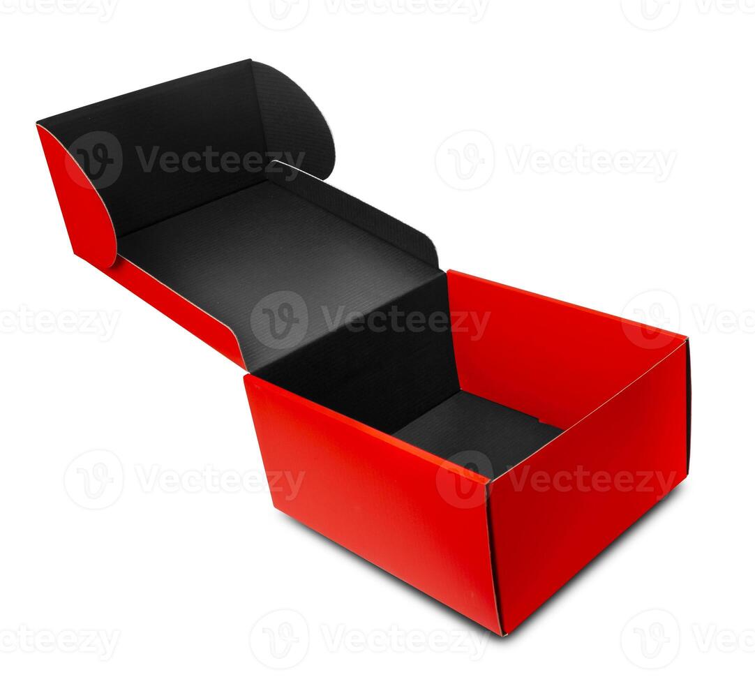 Red cardboard gift box isolated on white background photo