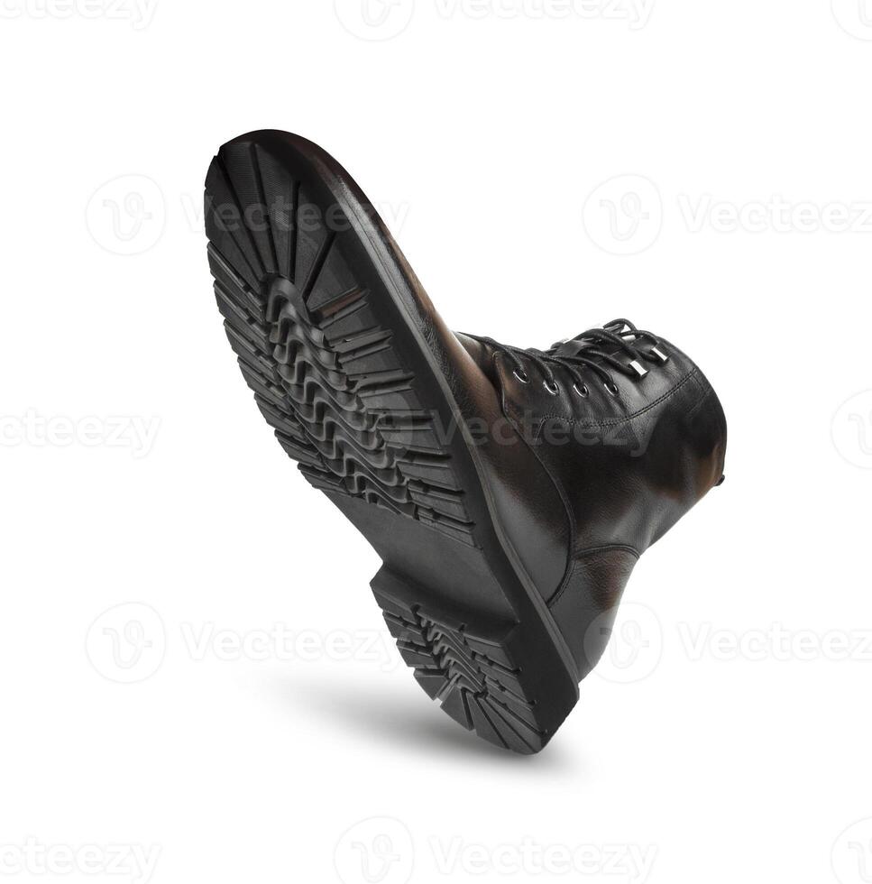 Black boots leather for men isolated on white background photo